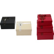 Go İthalat 3pcs Kare Mat Mix Renkli - Kabartma Desen Karton Hediye Kutusu Kurdelalı 19-17-15CM (5440)