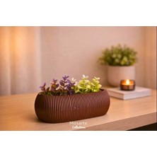 Mosarte Ribbed Modern Yivli Oval Tasarım Vazo / Dekoratif Obje