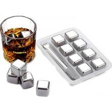 Eser Ticarett Paslanmaz Çelik 8’li Buz Küpü Seti – Premium Tekrar Kullanılabilir Buz Taşı – Tutacak Hediyeli