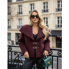 Anbly Collection Kruvaze Yaka Kemer Kapamalı Kaşe Yumoş Uzun Kollu Kadın Ceket