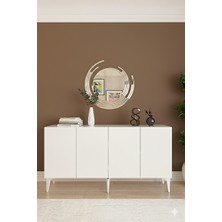 Yumedi Design KA1525B - Gümüş Konsol, Tv Sehpası, Çok Amaçlı Dolap ve Kahve Köşesi 150CM Beyaz