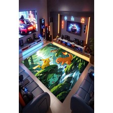 Reyhani Pokemon-1 Desenli Kaymaz Taban Makinede Yıkanabilir Gaming Oyuncu Gamer Genç Odası Halısı