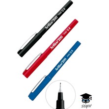 Artline 200N 0.4 mm Ince Uç Fineliner Kalem Seti 3 'lü Siyah Mavi Kırmızı