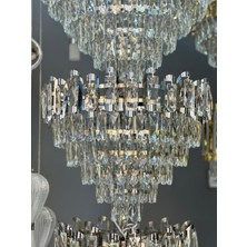 LED Yeni Model 50 cm Kristal Lüx Salon Avize Krom Renk