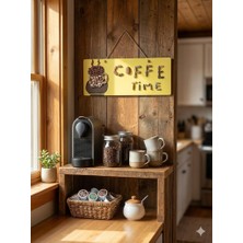 Husta Aksesuar El Yapımı Doğal Taş Tasarımlı "coffee Time" Kahve Severlere Özel El Emeği Taş Sanatı Ahşap Tablo - 37X14 cm