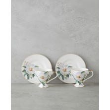 English Home Garden Lovely New Bone China 4 Parça 2 Kişilik Kahve Fincan Takımı 90 ml Yeşil-Beyaz