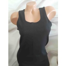 Shine Elagance Siyah Kalın Askılı Ribana Düz Renk Kadın Atlet