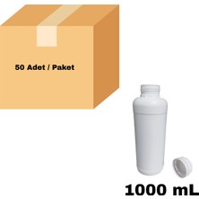 Labbakkal Plastik Yuvarlak Şişe 1000 ml - Beyaz Kilitli Kapaklı Numune Şişe 50 Adet