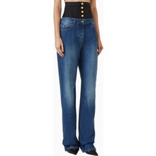 Elisabetta Franchi Korse Bel Detaylı, Yüksek Bel Fitted Denim Jean