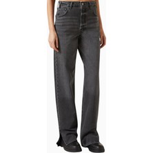 Anine Bing Roy Mid-Rise Denim Jean, Lüks Gri Kot Pantolon, Yan Yırtmaç Detaylı