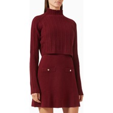 Maje Ritorsa Wool-Blend Sweater Dress, Bordo Yüksek Yaka ve Çıkarılabilir Crop Katmanlı