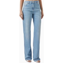 Elisabetta Franchi Korse Bel Detaylı, Açık Mavi Stretch Denim Jean