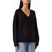 Good American Oversize Deep V Triko Kazak, Modern Rahat-Şık Kadın Stili