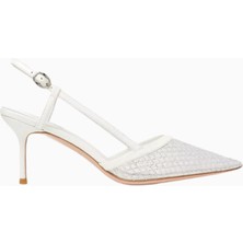 Nicoli Joel 75 Kristal Slingback Topuklu Ayakkabı, Işıltılı Mesh Tasarım