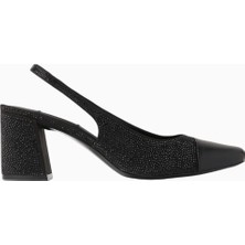 Nass Marcy 65 Kristal Taşlı, Saten Slingback Blok Topuklu Ayakkabı, Şık ve Zarif