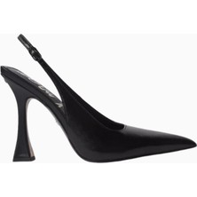 Sam Edelman Paulie 95 Siyah Deri, Sivri Burun Ayarlanabilir Bantlı Kadın Slingback Topuklu
