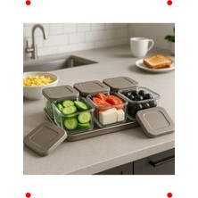 MarkEntegra 6 Bölmeli Kapaklı Kahvaltılık Saklama Seti, Krem