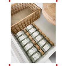 MarkEntegra 12'li Bambu Kapaklı Kare Cam Baharatlık Seti + Etiket