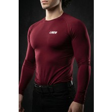 Liber Premium Uzun Kollu Compression T-Shirt - Bordo Sporcu Tişörtü - Muscle Fit Vücudu Saran
