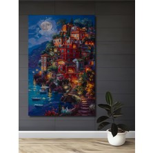 Teona Ahşap İtalyan Sahil Kasabası Yağlı Boya Görünümlü Ahşap Dekoratif Ev,Antre,Salon,Ofis,Mutfak Tablo