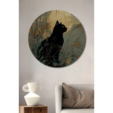 Teona Ahşap Siyah Kedi Dolunay Ve Bitki Desenli Sanat Tablosu Ahşap Dekoratif Tablo Yuvarlak Duvar Tablosu