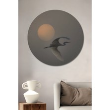 Teona Ahşap Gızemlı Gün Doğumu Leylek Tablosu Yuvarlak Duvar Tablosu