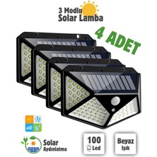 Eser Ticarett 100 LED Güneş Enerjili Hareket Sensörlü 3 Modlu Solar Duvar Lambası Dış Mekan Beyaz Işık