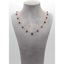 Doğan Diamond 925 Ayar Gümüş Altın Kaplama 15 Ct Minimal Çok Taşlı Garnet Kolye -Collezione Di Granati Boemi