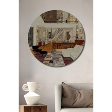 Teona Ahşap Klasik Ev Tasarımı Yağlı Boya Görünümlü Ahşap Tablo Yuvarlak Duvar Tablosu