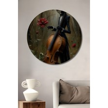 Teona Ahşap Gızemlı Orkestra Ve Çekirge Masalı Yağlı Boya Görünümlü Ahşap Dekoratif Tablo Yuvarlak Duvar Tablosu