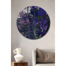 Teona Ahşap Mor Salkımlı Çiçek Bahçesi Sulu Boya Görünümlü Ahşap Dekoratif Tablo Yuvarlak Duvar Tablosu