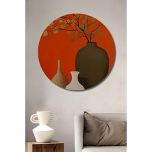 Teona Ahşap Altın Yaprak Vazo Modern Sanat Ahşap Dekoratif Tablo Yuvarlak Duvar Tablosu