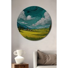 Teona Ahşap Rüya Tarlası Sulu Boya Görünümlü Soyut Sanat Ahşap Dekoratif Tablo Yuvarlak Duvar Tablosu