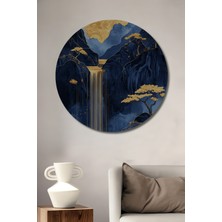 Teona Ahşap Altın Şelale Ve Ay Manzaralı Sulan Boya Görünümlü Dekoratif Ahşap Tablo Yuvarlak Duvar Tablosu