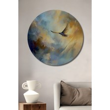 Teona Ahşap Gökyüzünde Kanat Açan Beyaz Güvercin Yağlı Boya Görünümlü Ahşap Dekoratif Tablo Yuvarlak Duvar Tablosu