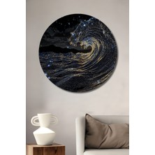Teona Ahşap Büyük Dalga Gece Işıltısı Modern Sanat Ahşap Tablo Yuvarlak Duvar Tablosu