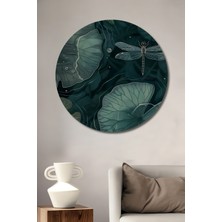 Teona Ahşap Sulu Boya Görünümlü Su Kaplumbağası Ve Nilüfer Çiçeği Ahşap Dekoratif Tablo Yuvarlak Duvar Tablosu