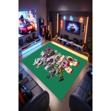 Reyhani Ninja Kaplumbağalar Desenli Kaymaz Taban Makinede Yıkanabilir Gaming Oyuncu Gamer Genç Odası Halısı