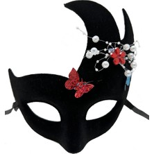 Eldenör Siyah Incili Taşlı Süet Venedik Parti Maskesi