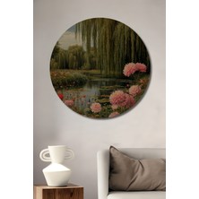 Teona Ahşap Yağlı Boya Görünümlü Ağlayan Servi Manzarası Dekoratif Ahşap Tablo Yuvarlak Duvar Tablosu