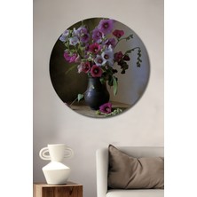 Teona Ahşap Can Çiçekleri Yağlı Boya Görünümlü Ahşap Dekoratif Tablo Yuvarlak Duvar Tablosu
