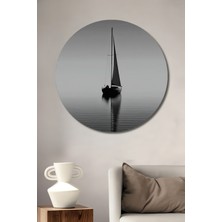 Teona Ahşap Yelkenli Tekne Siyah Beyaz Ahşap Dekoratif Tablo Yuvarlak Duvar Tablosu