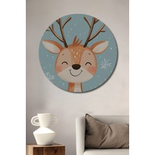 Teona Ahşap Sevimli Geyik Kar Tanesi Sulu Boya Görünümlü Ahşap Dekoratif Tablo Yuvarlak Duvar Tablosu