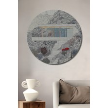 Teona Ahşap Modern Mimari Çizim Tarzı Ahşap Dekoratif Tablo Yuvarlak Duvar Tablosu