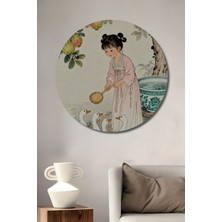 Teona Ahşap Meyve Ağacı Ve Ördekler Sulu Boya Görünümlü Ahşap Tablo Yuvarlak Duvar Tablosu