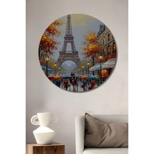 Teona Ahşap Paris Yağmurlu Günlerde Eyfel Kulesi Yağlı Boya Görünümlü Dekoratif Ahşap Tablo Yuvarlak Duvar Tablosu