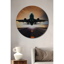 Teona Ahşap Uçak Yolculuğu Modern Sanat Ahşap Dekoratif Tablo Yuvarlak Duvar Tablosu