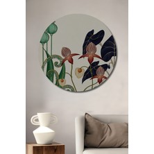 Teona Ahşap Botanical Art Nouveau Sulu Boya Görünümlü Dekoratif Ahşap Tablo Yuvarlak Duvar Tablosu