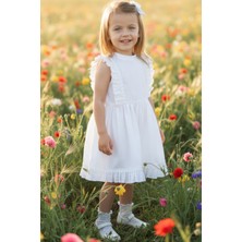 Parla Kids Kız Bebek Eloise Beyaz Fisto Keten Elbise Toka Takım