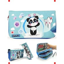 MarkEntegra Sevimli Panda Temalı Vegan Deri Kalem Kutusu, Mavi